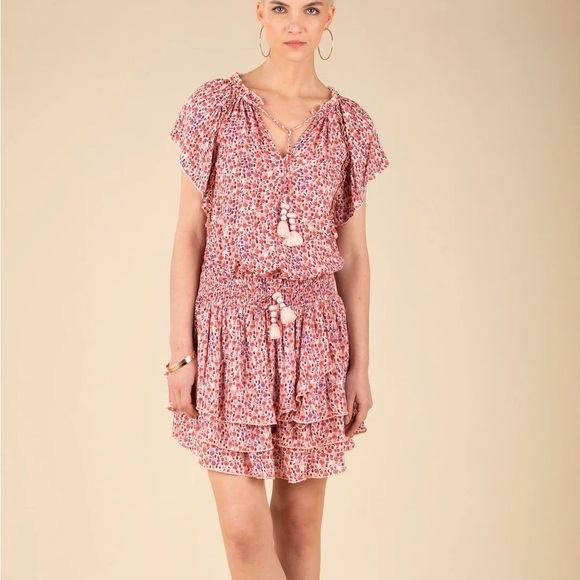 NWT Poupette St Barth S Elsa dress pink 0377 floral ruffle layered short tassel - Picture 3 of 15